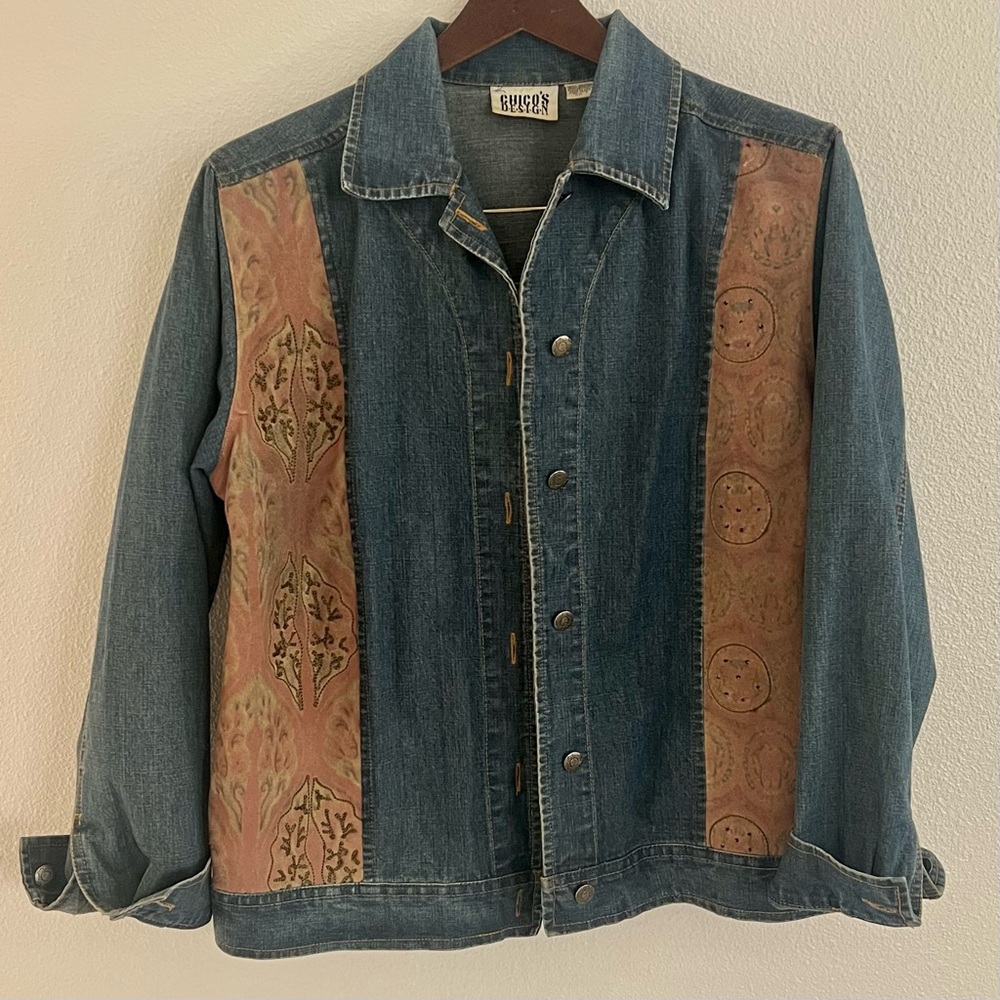 Vintage Denim and Leather Embroidered Jacket M